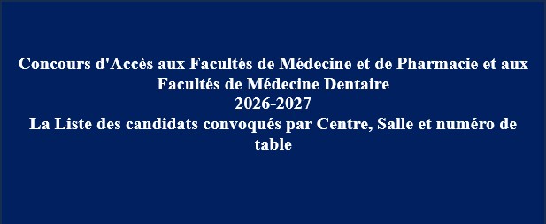 Liste des candidats convoqués pour passer le Concours d’accès aux facultés de médecine, de pharmacie et de médecine dentaire